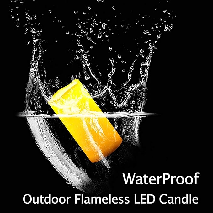 2 PCS 3" x6" Waterproof Outdoor Battery Operated Flameless LED Pillar Candles with Timer Flickering Plastic Resin Electric Decorative Light for Lantern Patio Garden Home Decor Party Wedding Decoration