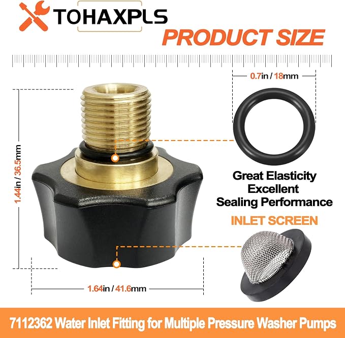 7112362 Water Inlet Fitting for Simpson Pressure Washer Pump Parts, Fits Multiple Models - Pure Copper, Durable Corrosion-Resistant