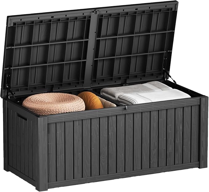 Outdoor Storage Box 185GAL Waterproof Resin Deck Box,Pool Accessories Supplies，UV-Resistant Lockable Package Delivery Bin for Garden Tools,Large Patio Outside Cushions,Chest,Furniture,Black