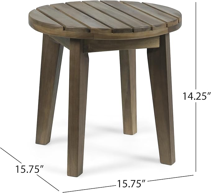 Outdoor Round Side Table, 16" Wood Patio Table Small End Table Patio Side Tables for Backyard Porch Deck Yard Garden (Grey)