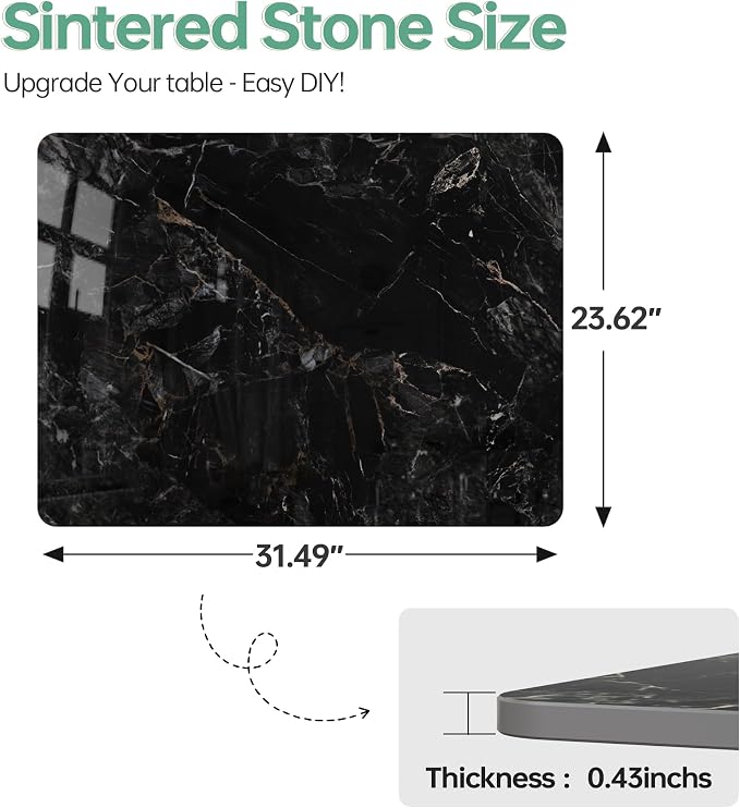 Rectangle Table Top,31.5 ” x 23.6 ” Black Sintered Stone Tabletop, DIY Replacement & Cover Marble Desktop, Scratch & Wear Resistant, Easy to Clean, Suitable for Indoor & Outdoor