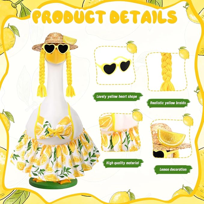 JcHrmers Bikini Goose Outfit Summer Lemon Porch Goose Outfits Hawaiian Lawn Goose Clothes Fits 23" Cement Plastic Goose Statue for Summer Outdoor Garden Yard Patio Art Decor