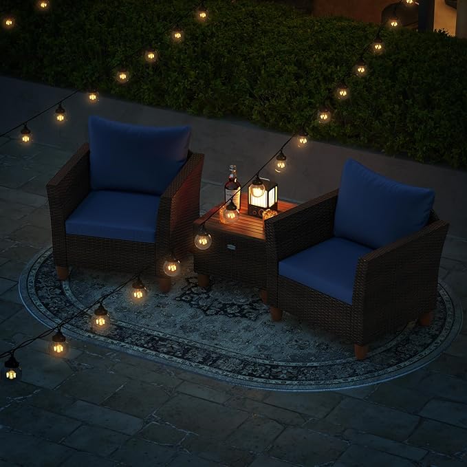 HAPPYGRILL 3-Piece Patio Conversation Furniture Set Outdoor Wicker Sofa Set with Soft Cushions & Coffee Table for Balcony Backyard Porch