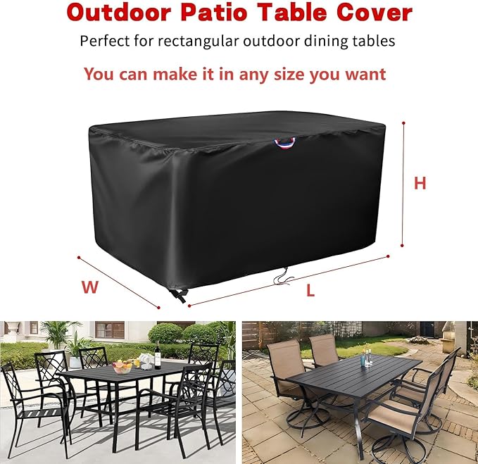 Patio Table Cover, Waterproof Table Cover for Outdoor Furniture, Heavy Duty Protective Covers Fit Square, Rectangle & Round Tabletop - Customizable Size