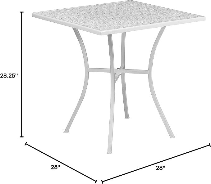 BizChair Commercial Grade 28" Square White Indoor-Outdoor Steel Patio Table