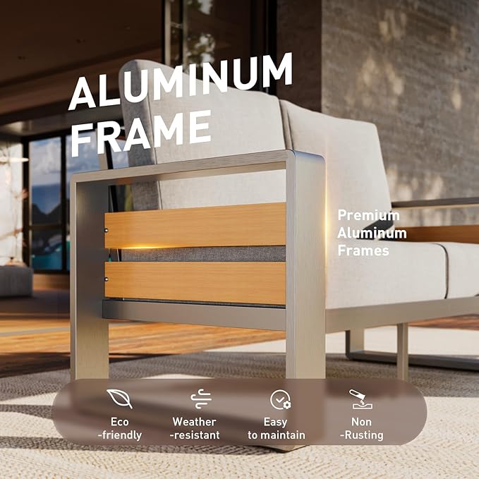 Aoxun Aluminum Outdoor Patio Furniture Set, 2 Seats Metal Sectional Patio Furniture, Modern Outside Sectional Set for Backyard, Love Seat Sofa ×1, Dark Grey & Dark Grey