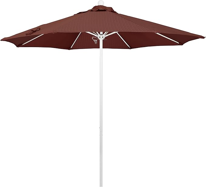 California Umbrella 9' Round Aluminum/Fiberglass Umbrella, Push Open, White Pole, Olefin Terrace Adobe