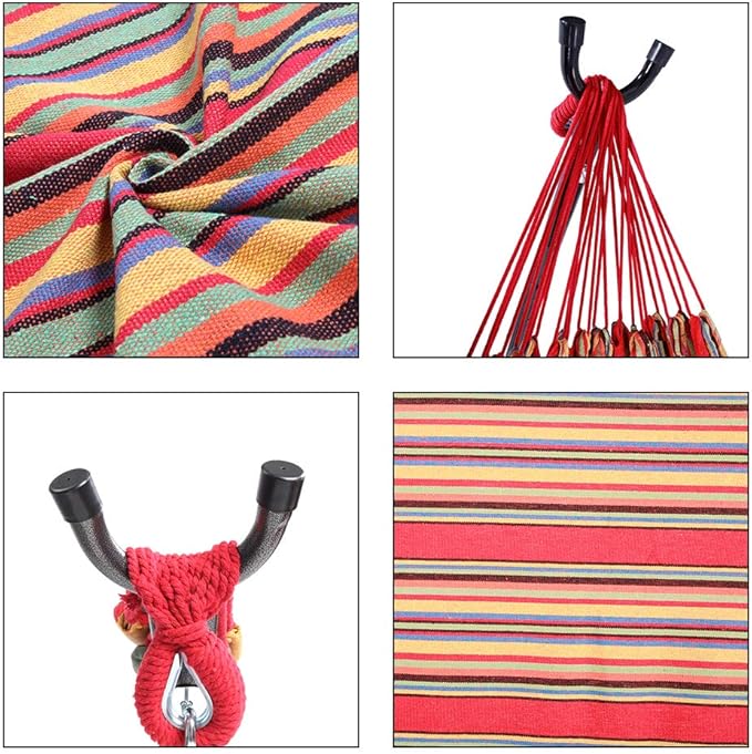 Outdoor Polyester Hammock Set，Portable Hammock with Heavys-Duty Steel Stand – 250LBS Capacity, Hammock Set for Outdoors, Patio, Garden, and Camping – Includes Carrying Bag, & Adjustable Hooks(Red)
