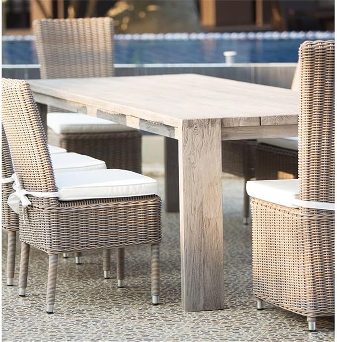 Pemberly Row Contemporary Wood Patio Dining Table, Recycled Teak, Natural Finish, 108.25 x 39.11 x 30.5 in, Modern Outdoor Table for up to 10 Chairs, Durable Design Suitable for Patio or Commercial