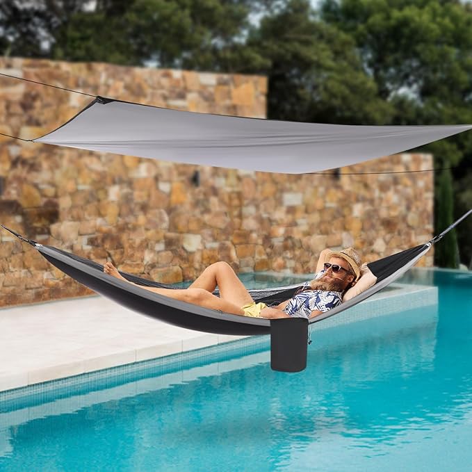 Camping Hammock, Lightweight & Portable Parachute Nylon Hammock with Tree Straps, Heavy Duty 440lbs Capacity Backpacking Hammock for Hiking, Beach, Backyard, Outdoor