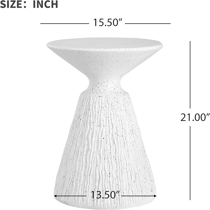 Small Coffee Table, Retro Round Pedestal Side End Table, All-Weather MGO Coffee Table for Living Room Garden Stool Modern Decorative Furniture for Apartment Home Patio Outdoor Speckled Textured White