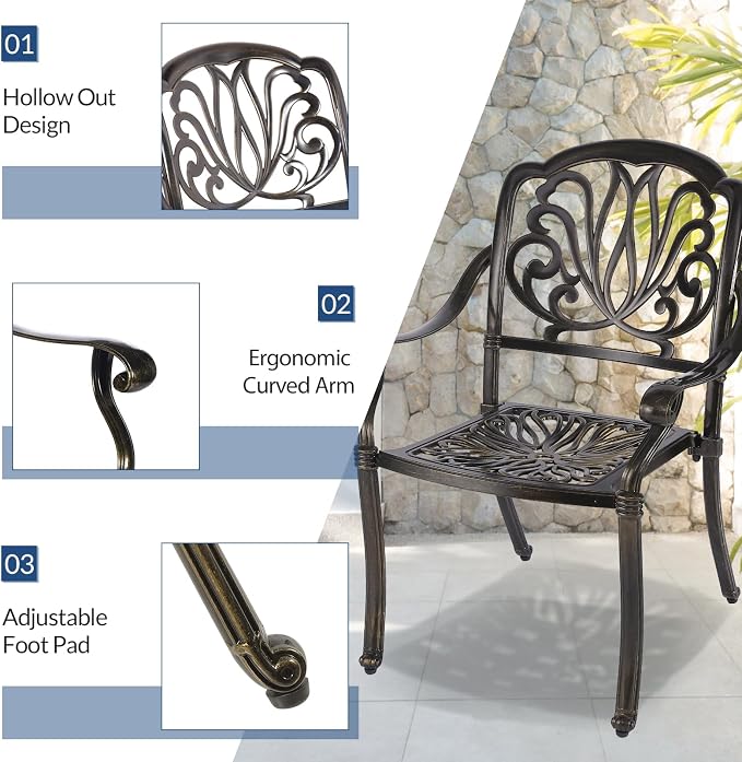 9-Piece Patio Cast Aluminum Dining Set, Outdoor Dining Furniture Set for 8 Person, Includes 94.5" Rectangular Dining Table and 8 Chairs with Umbrella Hole for Patio Deck Garden