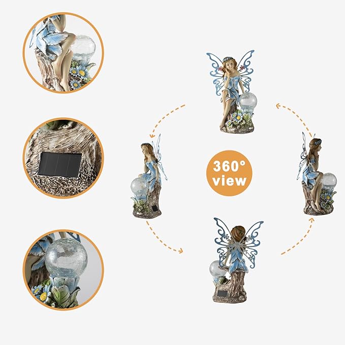 Suyorpe Garden Fairy Decor,Solar Outdoor Statues, Fairy Garden Accessories, Fairy Figurine for Outside Gifts,Resin Ornaments for Patio Yard Lawn,Size6.89 x 5.24x 12.68 inches