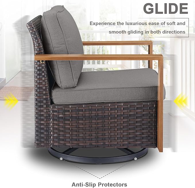 Belord Full 4 Pieces Patio Furniture Set with 41” Propane Fire Pit Table, Outdoor Conversation Set with Swivel Glider Outdoor Chair Set of 2 and Rattan Sofa for Deck Backyard
