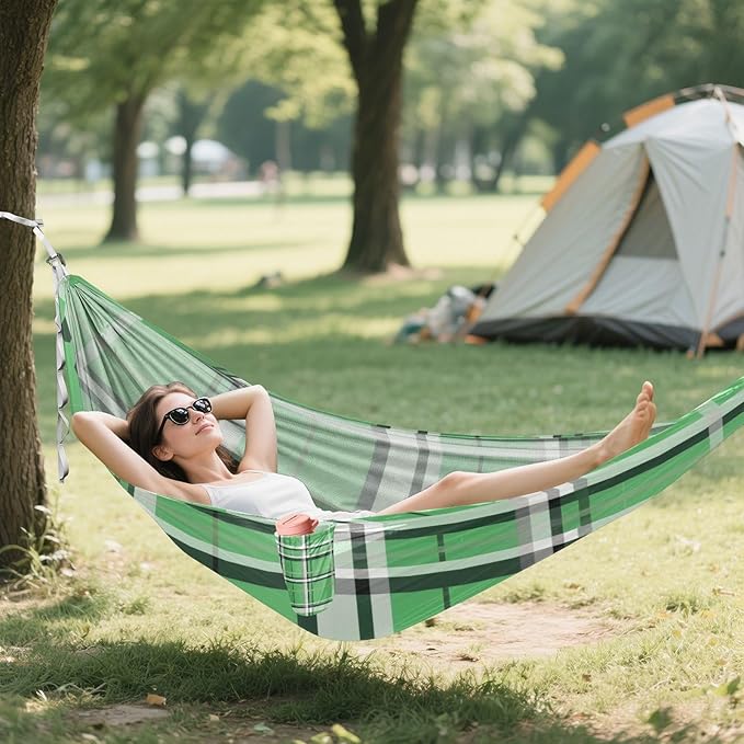 Black White Green Checkered Plaid 330lb Capacity Outdoor Hammock with Portabl Carry Bag Backyard Hammock for Camping Travel Accessories hamacas para adultos
