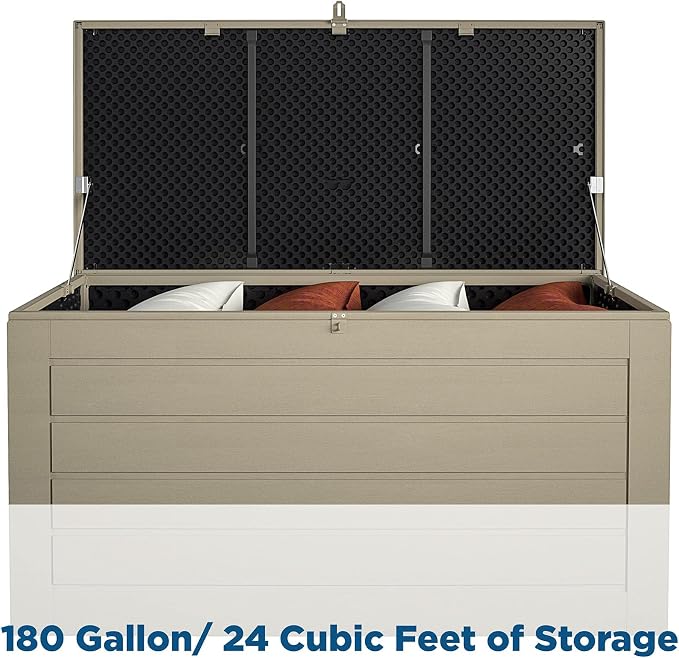 Cosco Outdoor Living 180 Gallon Patio Storage Box, Extra Large, Lockable Lid, Weather-Resistant, Tan/Brown