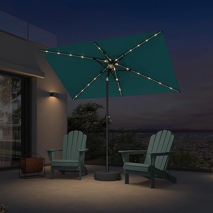 PURPLE LEAF 5' x 8' Rectangular Patio Umbrella with Solar LED Outdoor Table Umbrella Aluminum Frame Market Umbrella Sun Umbrella for Garden Deck Lawn Pool Turquoise Blue