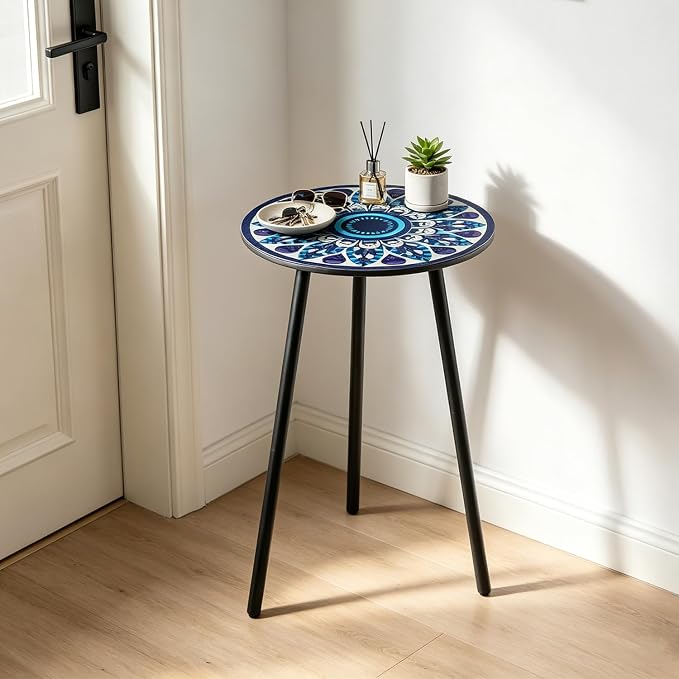 Outdoor Side Table Set of 2 Patio Side Tables for Outside Black End Tables Small Outdoor Table Round Patio End Table Metal Side Table Outside, Indoor, Living Room, Small Spaces, Midnight Feather