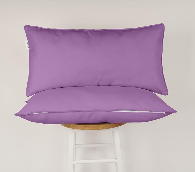 Indoor/Outdoor Polyester Fabric Lumbar Pillow Cover, All-Weather Waterproof Rectangular Cushion Case for Patio Furniture, 16 x 24 Set of 2 -Lavender