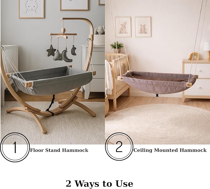 Kids Hammock Bed for Children Ages 3 to 5 Years, 15 to 36 kg Capacity, Comfortable Fabric with Wooden Frame, Portable and Easy to Assemble for Indoor and Outdoor Use (Grey-4)