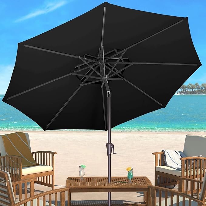 Jarka&Co 9ft Patio Umbrella Outdoor - 2 Tiers Table Outdoor Umbrella with Push Button Tilt Waterprool UV Protection, Sun Umbrella for Pool, Porch, Garden, Deck, Backyard (Black)