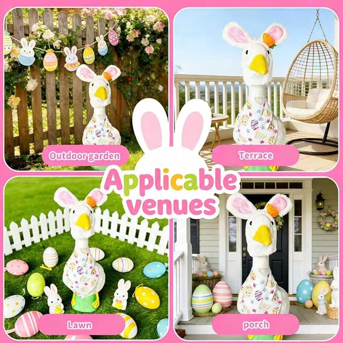 Easter Bunny Outfit for Porch Goose - Spring Costume with Adjustable Hat & Colorful Scarf, Cute Easter Basket Stuffers for 23" or 17" Lawn Statue Decor