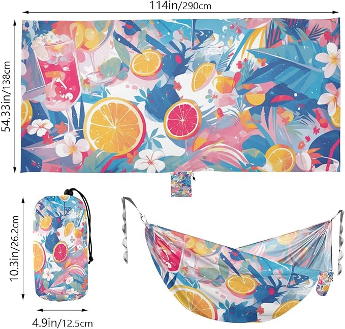 Blue and Pink Summer Fruit Party 330lb Capacity Hammocks Cloth Hammock for Patio Backyard Lounge Base soporte para hamacas para adultos