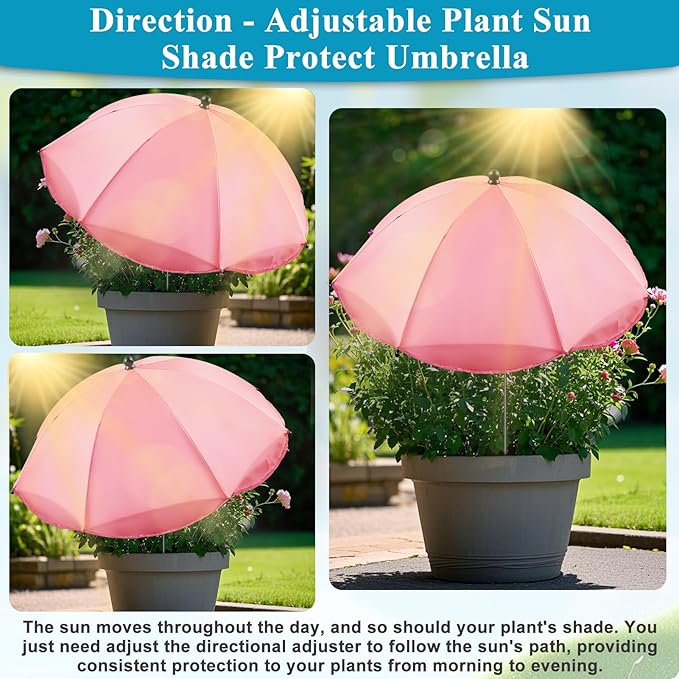 Voccos Upgraded Plant Umbrellas for Outdoor Plants 50" Tall 26" Canopy Adjustable Angle Garden Bed Shade Cover with Sturdy Metal Stake & UV Protection Plant Cover for Potted Plants Flower Pot