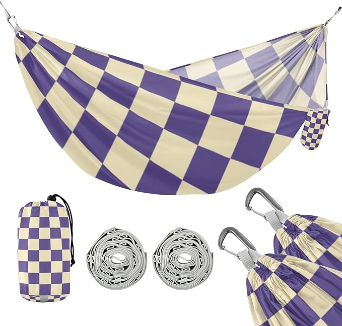 Purple and White American Plaid 330lb Capacity Outdoor Hammock with Portabl Carry Bag Rope Hammock for Indoor Outdoor Patio hamaca para adultos