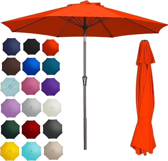 PatioKingdom 9FT Patio Outdoor Umbrella-UPF 50+ Sun Shade with Wind Vent, Push-Button Tilt & Smooth Crank Lift, Rust-Resistant Fiberglass Frame for Garden, Backyard,Yard (Orange)