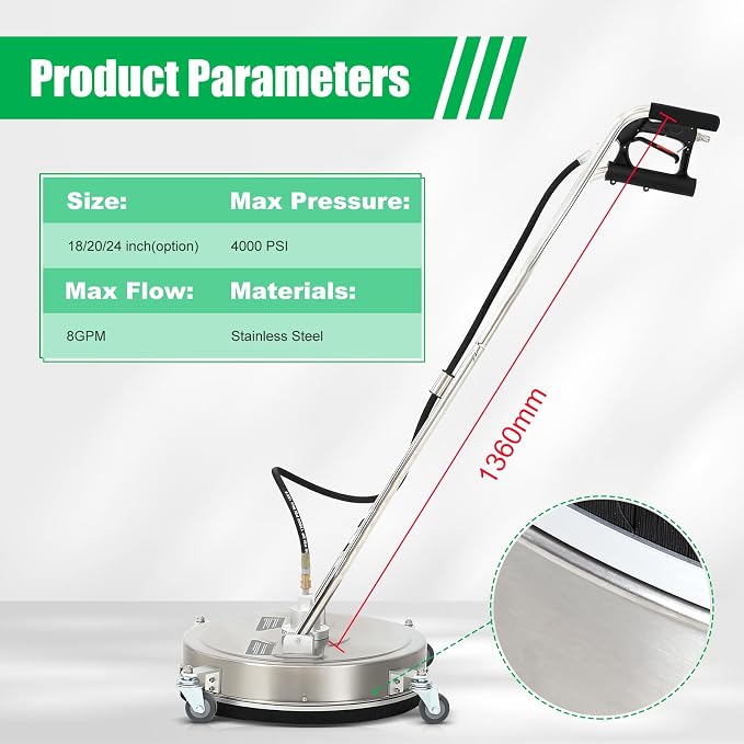 18 Inch Pressure Washer Surface Cleaner FAHKNS 18" Power Washer Accessory for Driveways Sidewalks Patios Decks,4 Wheels,1/4" Quick Plug,4000PSI Surface Cleaner