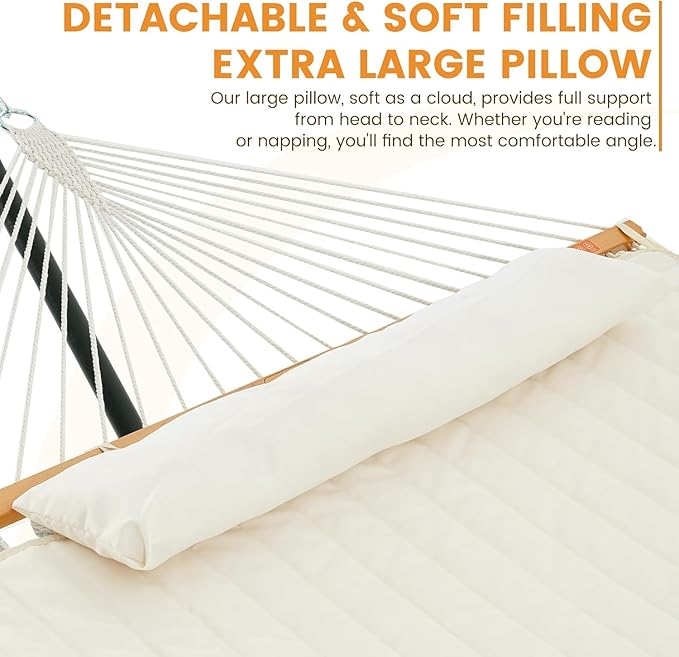 Lazy Daze Hammocks 2 Person Hammock Pad and Pillow Set, Double Polyester Quilted 78" x55" Replacement Pad for Rope Hammock, Cream