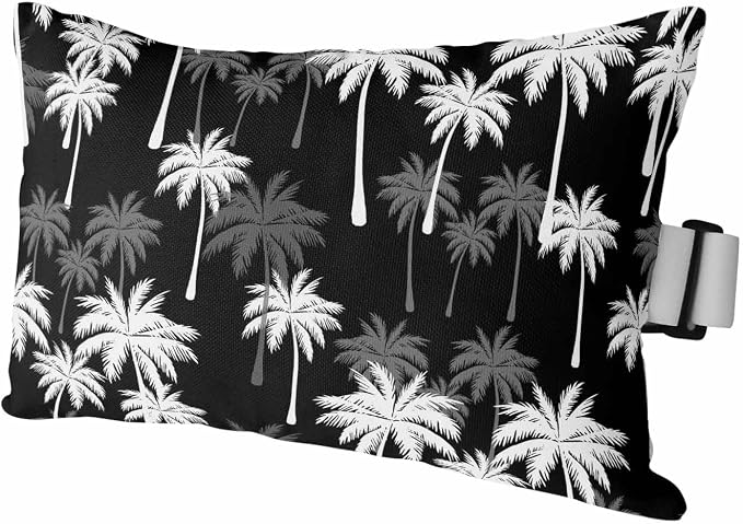 Tropical Palm Tree Outdoor Pillows for Chaise Lounge Chair Waterproof Lumbar Pillows with Insert&Adjustable Strap Beach Headrest Pillow Black White Plants Coastal Leaf Beach Pool Pillow 11"x16"