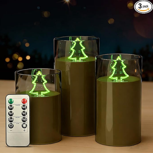 L LOHAS LED Electronic Candle Night Lights with Remote, 3-Pack LED Flameless Candles, Battery Operated Flickering Night Light, 5 Brightness Levels & Timer, for Holiday Home Decor