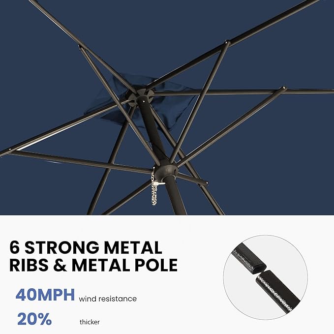 6.5x10FT Rectangular Patio Umbrella with Push Button Tilt & Crank Lift for Garden,UV Protection Outdoor Umbrella for Deck,Pool and Yard,Navy