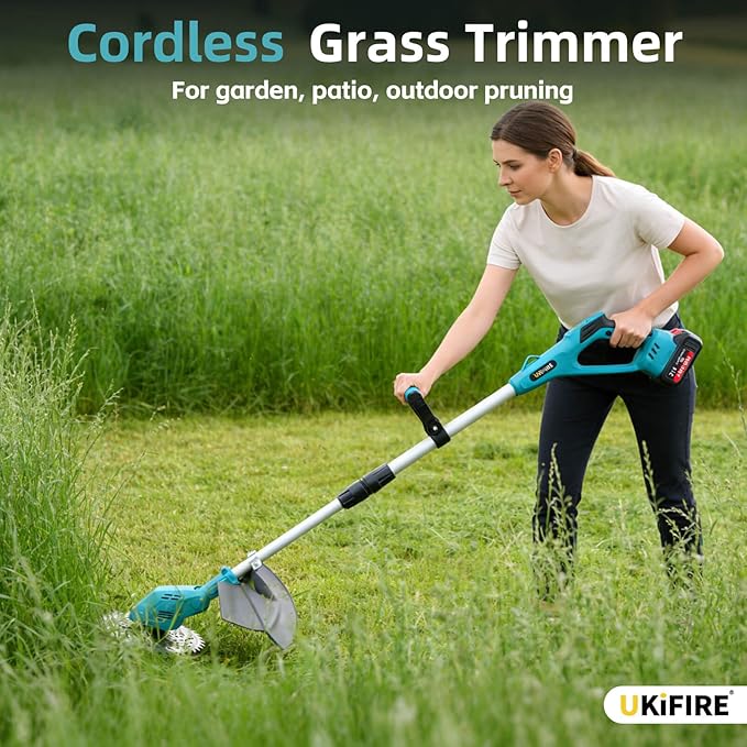 3- in-1 Electric Weed Eater, Brushless Weed Wacker Cordless, Brush Cutter with 2Pcs 4.0Ah Batteries, 1200W Motor, 6 Blades, Battery Powered Grass/String Trimmer Lawn for Yard and Garden