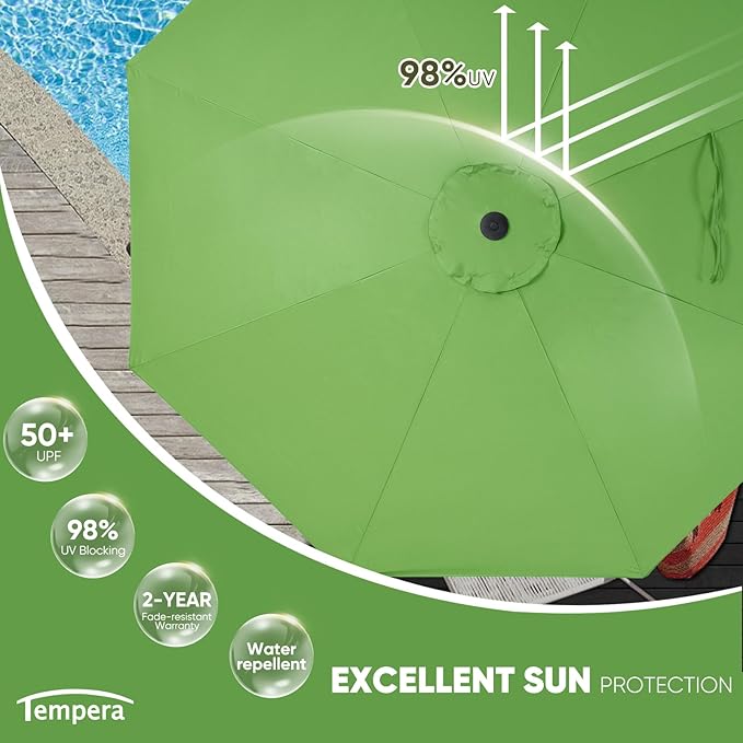 Tempera Patio Market Outdoor Table Umbrella with Push Button Tilt and Crank, Large Sun Umbrella with Sturdy Pole & Fade Resistant Canopy, Easy to Set