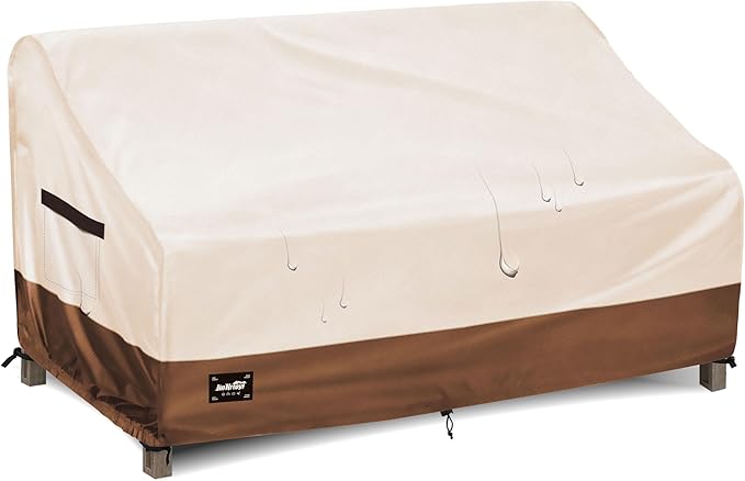 JinHrtoyi 2-Seater Patio Loveseat Cover, 60Wx38Dx35H inches Outdoor Furniture Covers Waterproof,100% Waterproof Heavy Duty Patio Furniture Covers,Beige&Brown Modern Style Outdoor Couch Cover