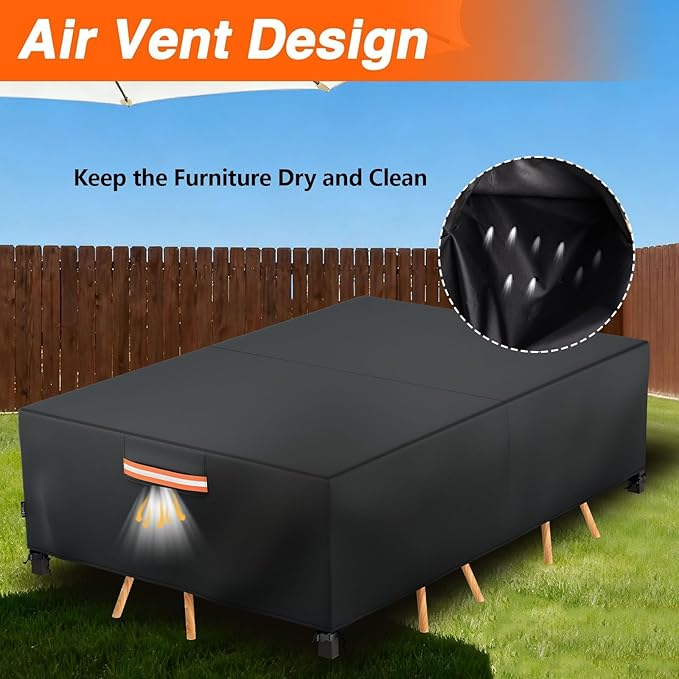 EVRBUL Patio Furniture Cover Waterproof Rectangle,111"L x 74"W x 28"H Heavy Duty 420D Outdoor Dining Table and Chair Covers,Windproof Anti-UV Outdoor Furniture Set Covers Outdoor Table Cover,Black