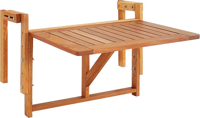 Sunnydaze Meranti Folding Balcony Patio Railing Table for 4-Inch to 8.75-Inch Railings