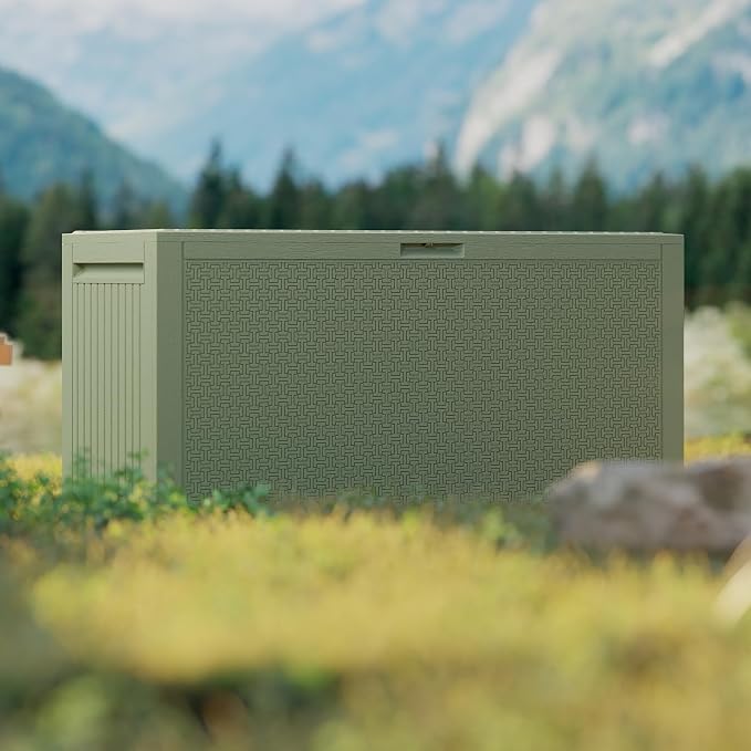 EHHLY 90 Gallon Outdoor Storage Box, Lockable Waterproof Deck Box, Resin Weather Resistant Outdoor Storage for Garden Tools, Cushions, Indoor Outdoor Accessories