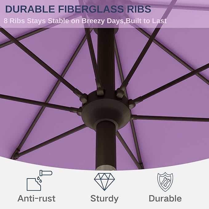 9ft Patio Umbrella with Push Button Tilt and Crank,Outdoor Market Table Umbrella UV Protection 8 Sturdy Ribs for Backyard,Garden,Pool,Deck(Taro Purple)