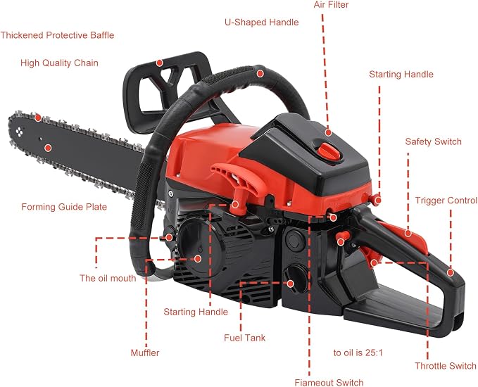 Gas Chainsaw, 2 Stroke Gas Powered Chainsaw, Gasoline Chainsaw Handheld Cordless Petrol Chain Saws for Tree Cutting, Gardens, Farms (18 Inch 58CC)