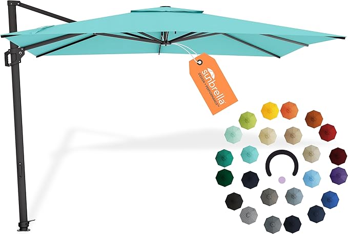 Midtown Umbrellas 9x9 Ft Outdoor Cantilever Patio Umbrella w/Sunbrella Aruba Fabric - Tilt 360° Rotate Offset Patio Umbrella, Deck Patio Umbrella, Backyard Umbrella & Garden Umbrella - Black Frame