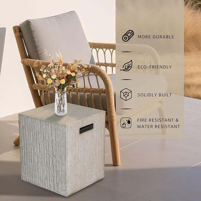 Propane Tank Cover Table, Square Tank Container Fits Standard 20 lb Cylinder Bottle Storage Box Hideaway Table, Gas Tank Holder for Outdoor Gas Fire Pits