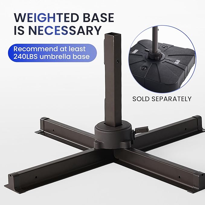 9 X 12 FT Cantilever Patio Umbrella with Led Lights Outdoor Heavy Duty Double Top Rectangle Offset Umbrellas with 360-degree Rotation for Pool Deck Backyard, Navy