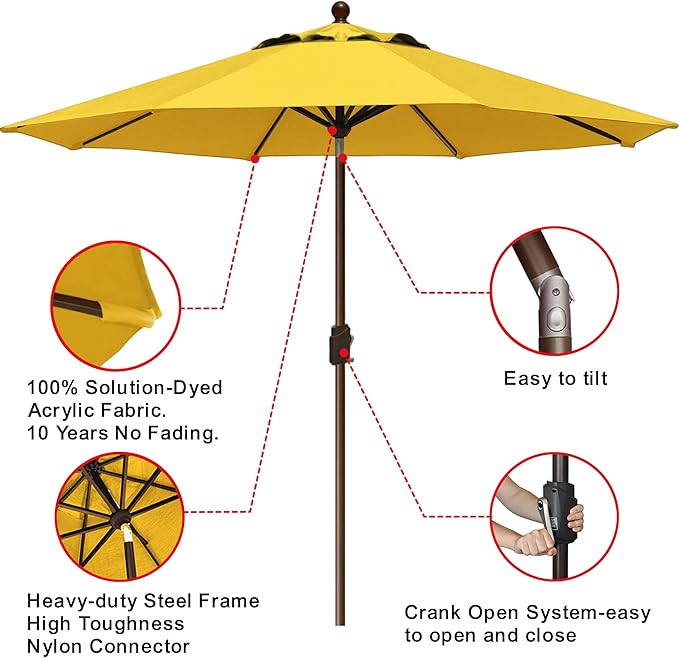 EliteShade USA 10-Year-Non-Fading 9Ft Market Patio Umbrella, UPF 50+ UV Protection Performance Sun Umbrella, Heavy Duty Commercial Grade Outdoor Table Umbrella with Crank & Tilt, Windproof Vented Top for Garden, Pool, Deck and Outdoor Playsets, Sunflow...