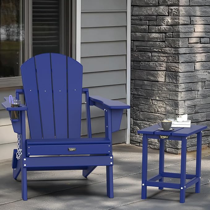 VINGLI Outdoor Patio Side Table, Plastic Waterproof HDPE Adirondack Coffee End Tables, All Weather for Patio, Backyard, Pool, Indoor Use (Navy Blue)