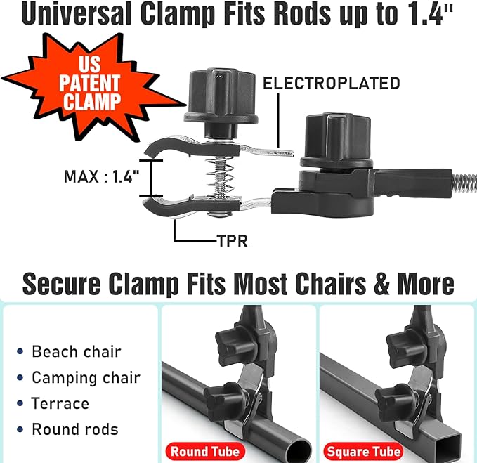 2 PACK Beach Umbrella with Clamp, 360 ° Adjustable Umbrellas for Chair, UPF50+ Umbrella for Beach Chair, Patio Chair, Wheelchair, Camping Chair, Golf Carts (Chair Not Included)