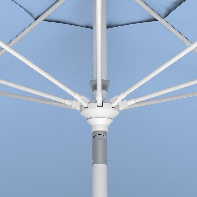 California Umbrella 11Ft Sunbrella Patio Umbrella, Fiberglass Ribs, Hand-Crank, Tilt-Collar, White Frame, Air Blue Fabric